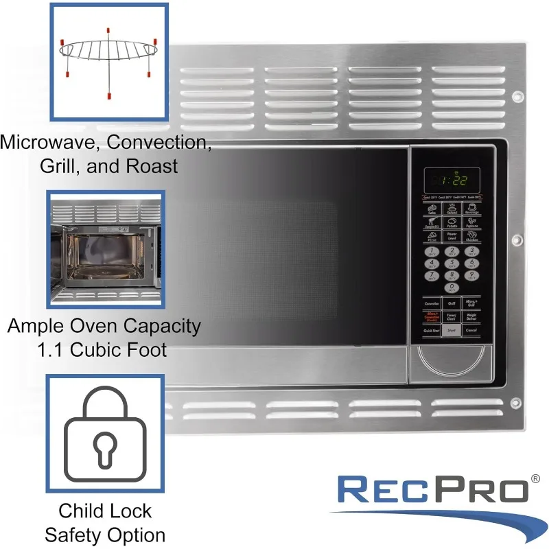 RecPro RV Convection Microwave Stainless Steel 1.1 cu. ft | 120V | Appliances | Direct Replacement for Greystone 5