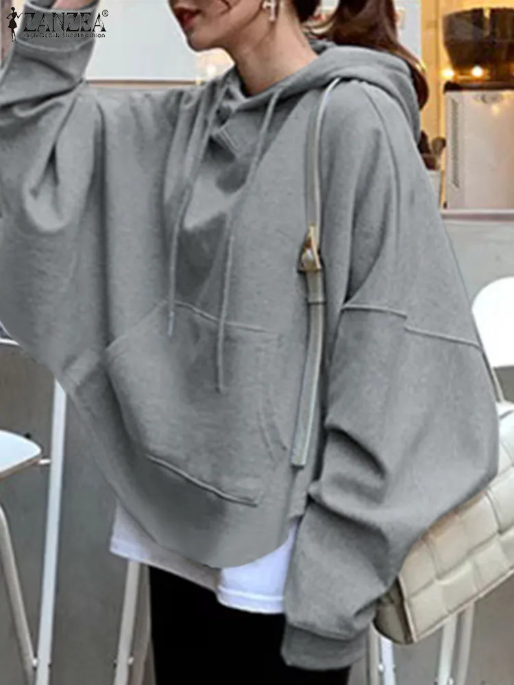 

Oversize ZANZEA Fashion Women Hoodies Sweatshirt Autumn Stylish Solid Hooded Tops Streetwear Casual Loose Long Sleeve Pullover