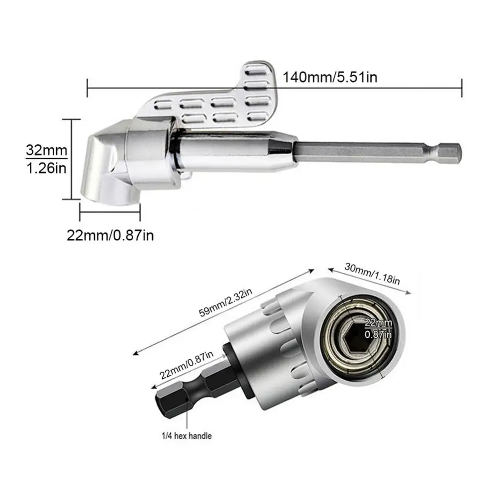 2pcs 1/4 Inch Power Drill Tool 105 Degree Silver Corner Screwdriver Metal Hex Drill Bits