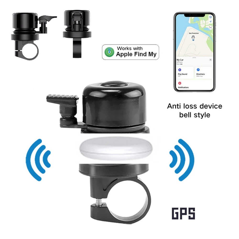 Bicycle Bell for Mini Smart Tag tracker on Bike Mount GPS Tracker Waterproof Classic Brass Holder Hides Tag Under Bike Bell