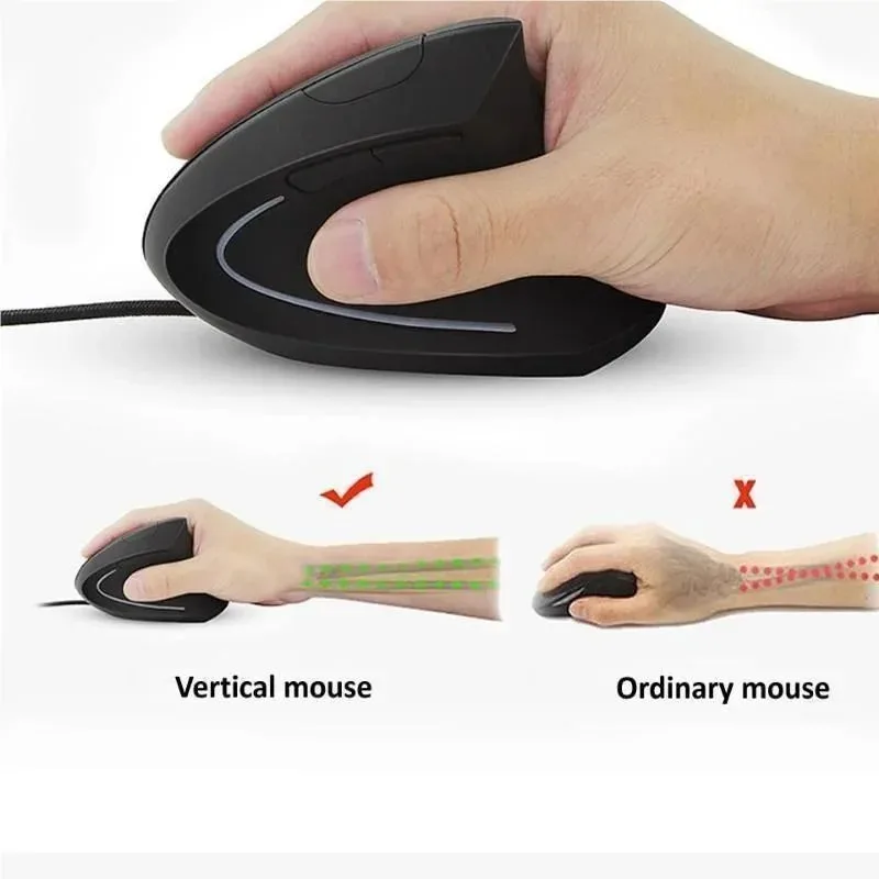 Ergonomic Vertical RGB Wired Optical Mouse Right Hand Design for PC