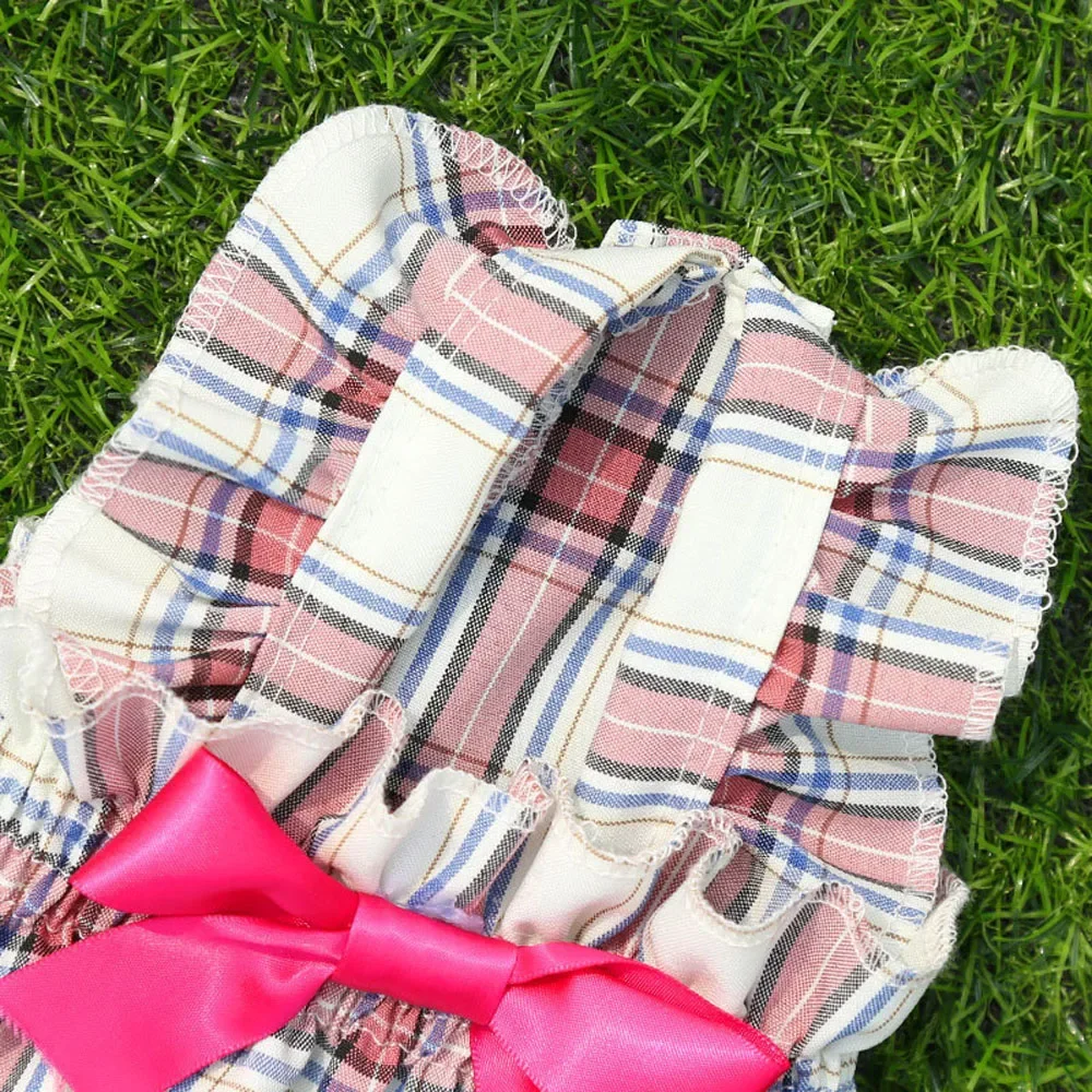 Dog Plaid Dress With Bowtie Cute Pet Skirt With Bow For Small Medium Dogs Cats Puppy Clothes Girl Princess Outfits Spring Summer