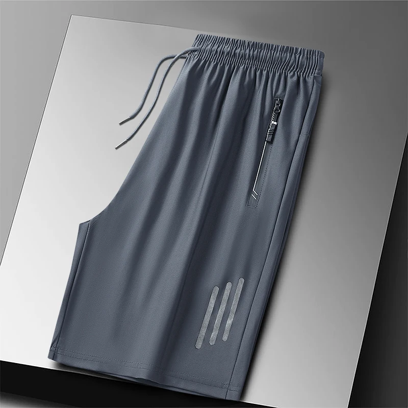 Plus Size Quick Dry Ice Silk Sport Shorts - Breathable Running Shorts with Zipper Pocket 6XL