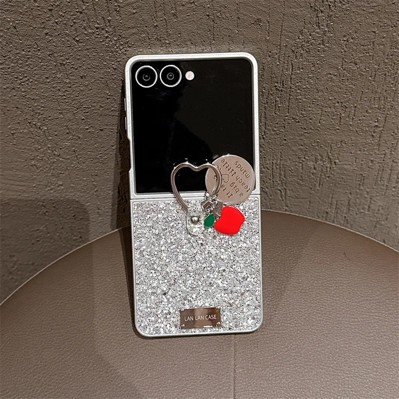Fashion Silver Glitter Phone Case with Love Ring Stand