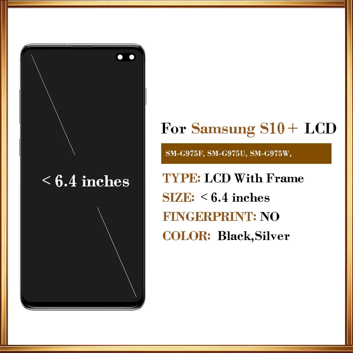 Schermo TFT da 6,4 pollici S10+ per Samsung Galaxy S10+ S10 Plus, display LCD touch screen digitalizzatore SM-G975F G975U con telaio - immagine 2