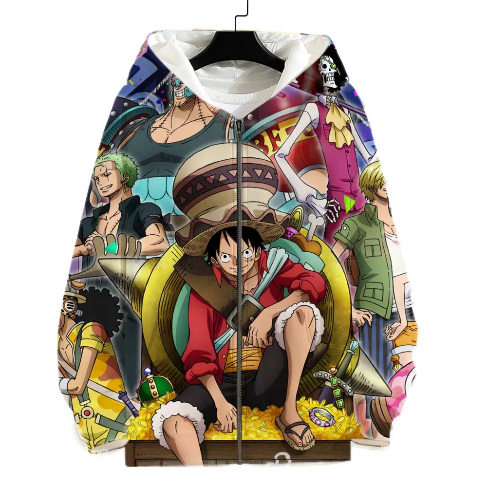 

Толстовка Luffy с капюшоном на молнии для мужчин и женщин, худи с японским мультяшным аниме 3D-принтом, крутые детские куртки, пальто