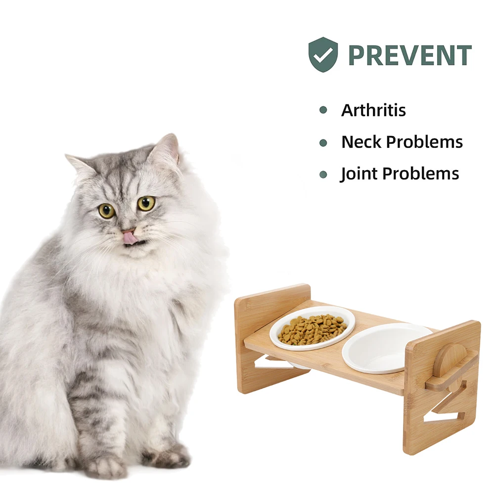 Tieker Bamboo Base Pet Feeder Ceramic Pet Bowl for Small Pets Elevated Feeding Bowl Cat and Dog Supplies: 3 - 5 Days Free Delivery Only UK