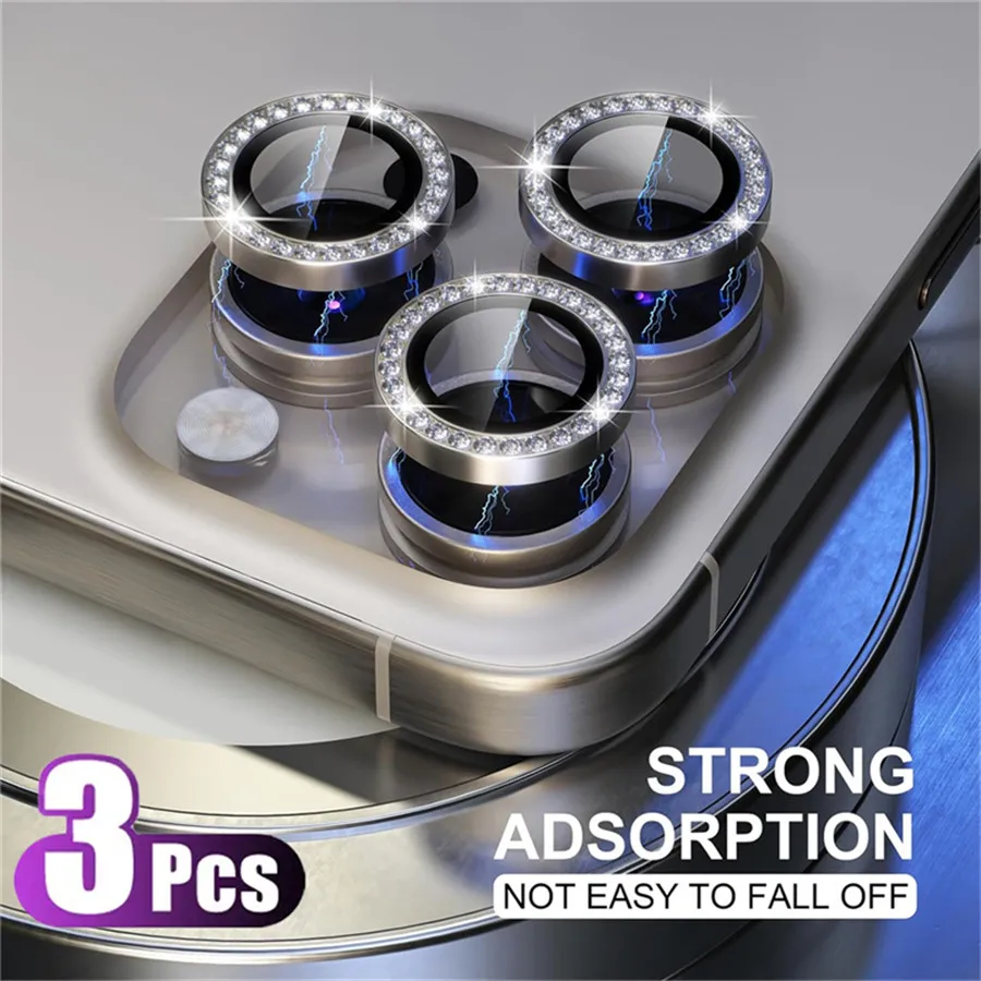 3-Piece Glitter Diamond Metal Lens Protector Set