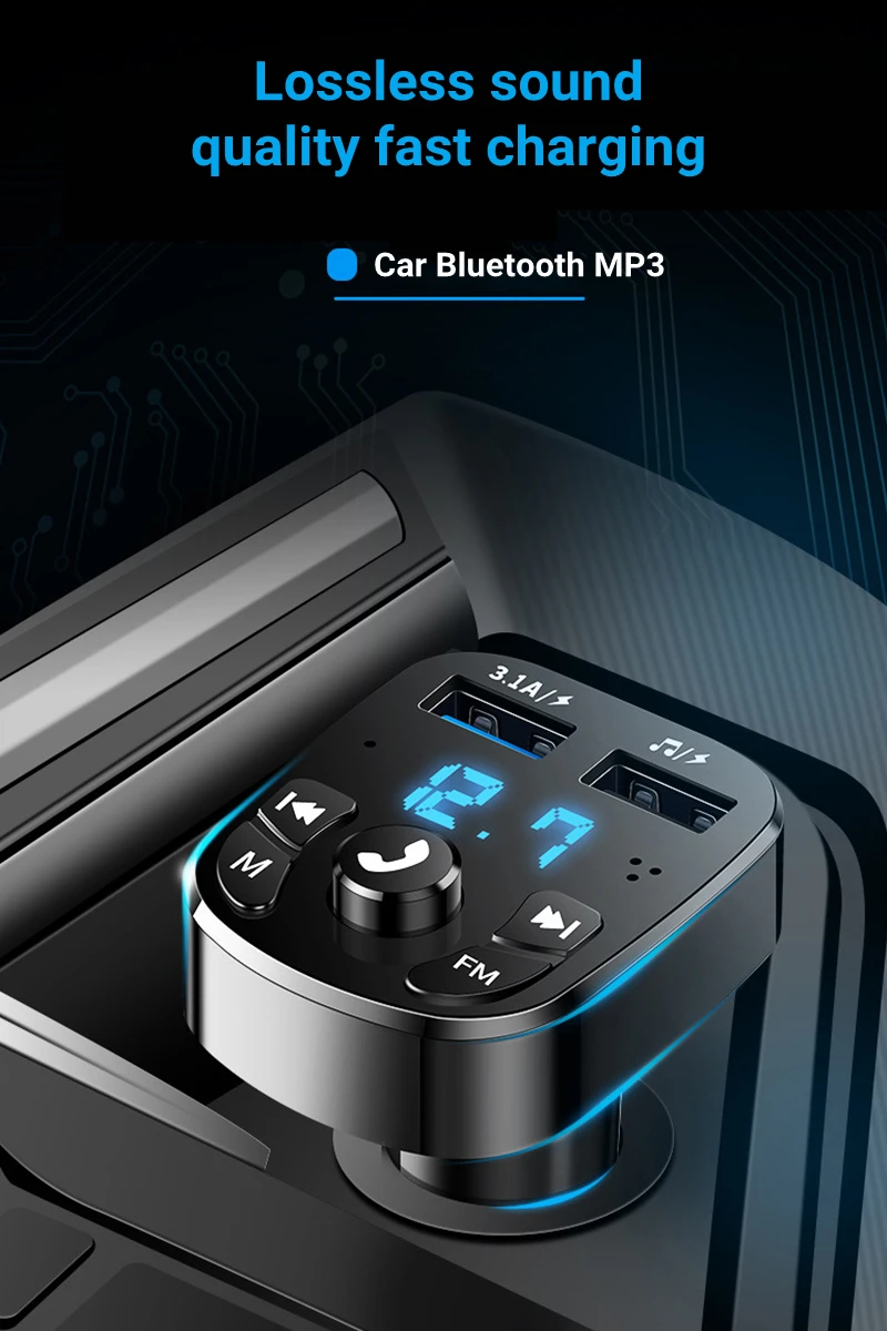 FM-трансмиттер автомобильный с поддержкой Bluetooth 5,0 и 2 USB-портами ...
