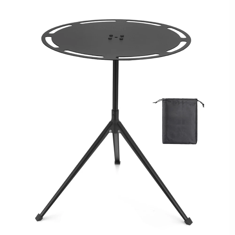Round Camping Table Portable Strong Load-bearing Telescopic Fishing Table with Light Pole Tripod Storage Bag Outdoor Furniture