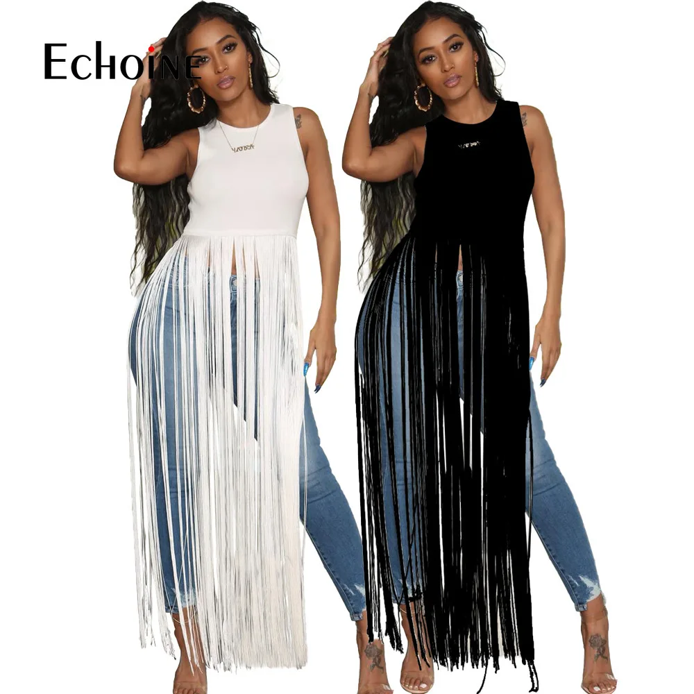 Echoine Elegant Vintage Solid Long Tassel Top Woman 2022 Summer Sexy