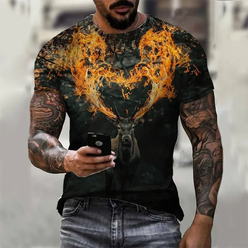 New 2024 hot 3D digital printed deer pattern outdoor fitness sport men's short sleeve T-shirt new design plus size XXS-6XL 2022 new printed cross pattern printing mens t shirts trend oversized short sleeve harajuku leisure plus size texture punk tops