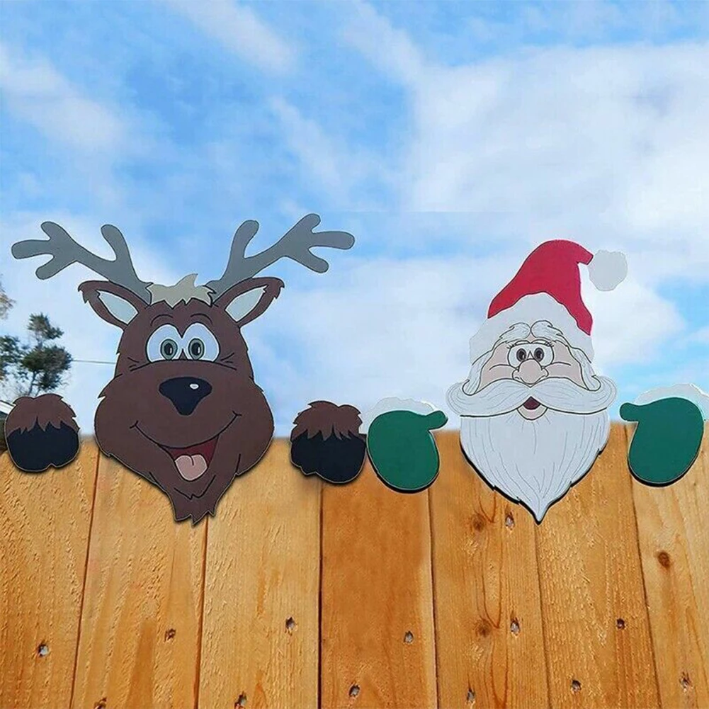 Christmas Decorations Fence Santa Clause Snowman Reindeer Penguin Peeker Yard Indoor Outdoor Garden Patio Gift
