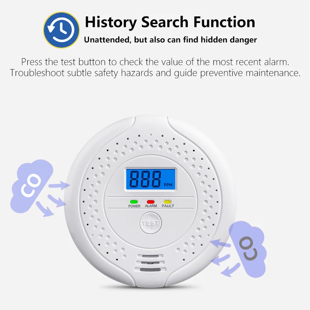 CO Alarm Sensor Digital Carbon Monoxide Detector Gas Detector Independent Smoke Fire Sound Carbon Monoxide Detector Smart Home