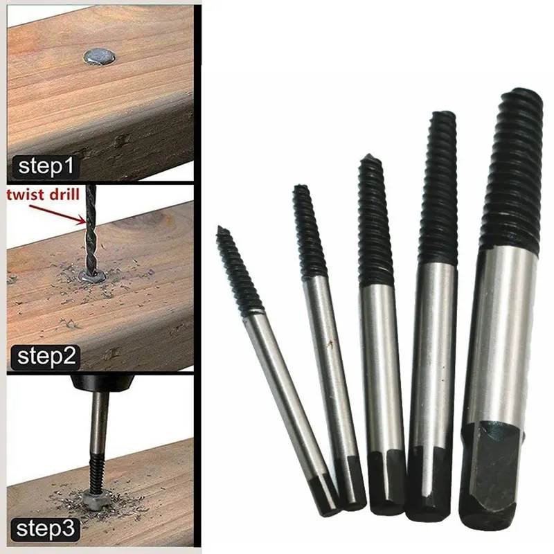 Broken Screw Remover Extractor Drill Bits 5Pcs Steel Durable Easy Out Remover Center Drill Damaged Bolts Remover Drill Tool