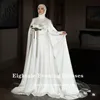 Eightale Muslim Wedding Dress High Neck Satin Customized Beaded Sashes Arabic Bridal Gown Long Sleeves Vestido De Noiva 4