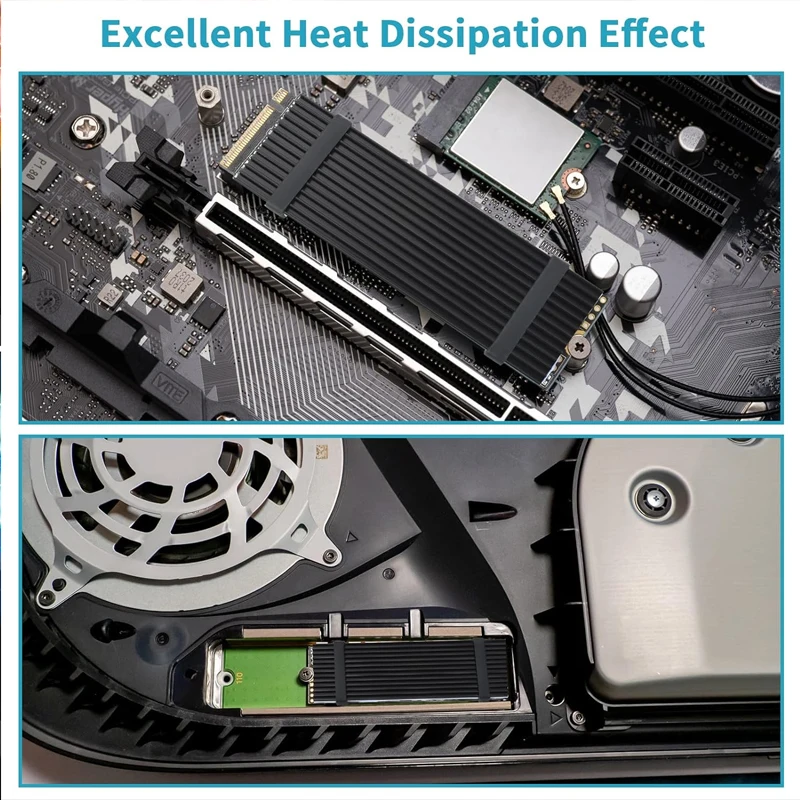 M.2 Heatsink with Thermal Silicone Pads 2280 SSD with 2 Black Rubber Straps for PC/PS5 M.2 SATA SSD