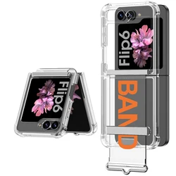 Luxury Transparent Wristband Shockproof Case with Airbag Bumper Protection - Galaxy Z Flip5 (Orange)
