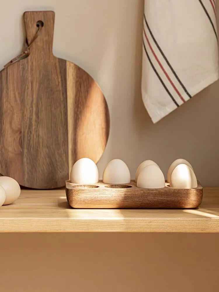 Egg storage tray, Acacia wood Japanese solid wood egg tray, kitchen and home refrigerator, creative breakfast egg box 3