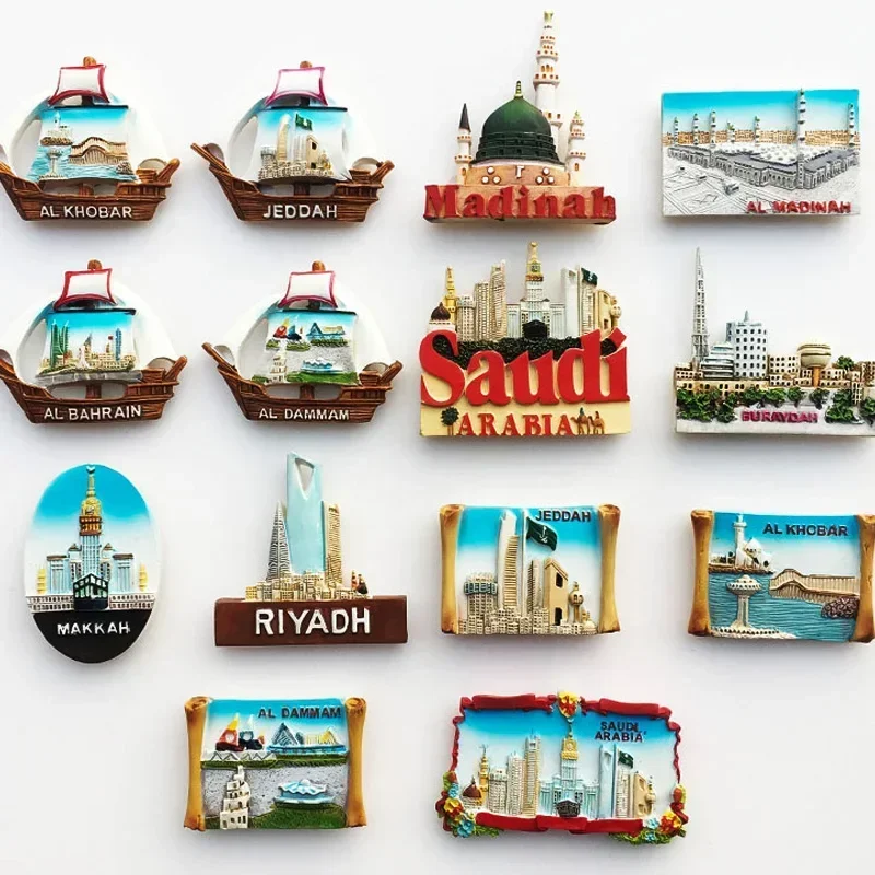 Middle East Saudi Arabia Fridge Magnet Bahrain Dammam Madinah Makkah Buraydah Tourism Decoration Resin Refrigerator Sticker 1