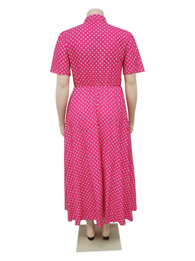 Wmstar Plus Size Dresses Women 2025 Dot Print Button Maxi Dress Fashion Big Swing Short Sleeve Outfits Wholesale Dropshipping