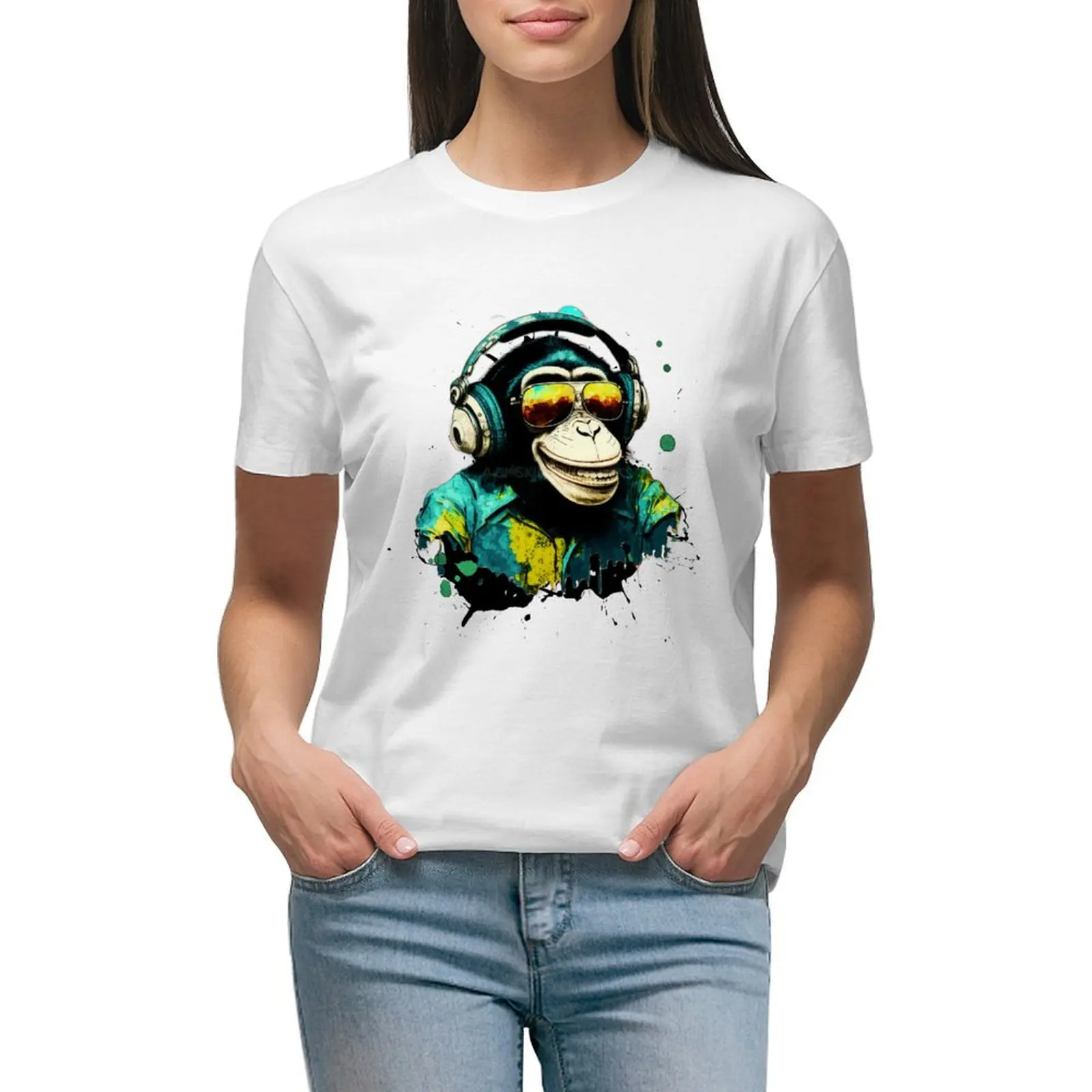 

Graffiti Dj Monkey Business N.18 T-shirt oversized tees plus size tops Women's summer blouses 2024