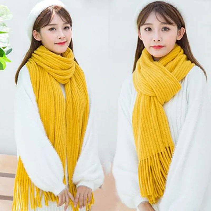 

Women's Scarf Winter Student Korean Style Versatile New Knitted Couple Thickened Warm Wool Men's Solid Color Fringe Bib