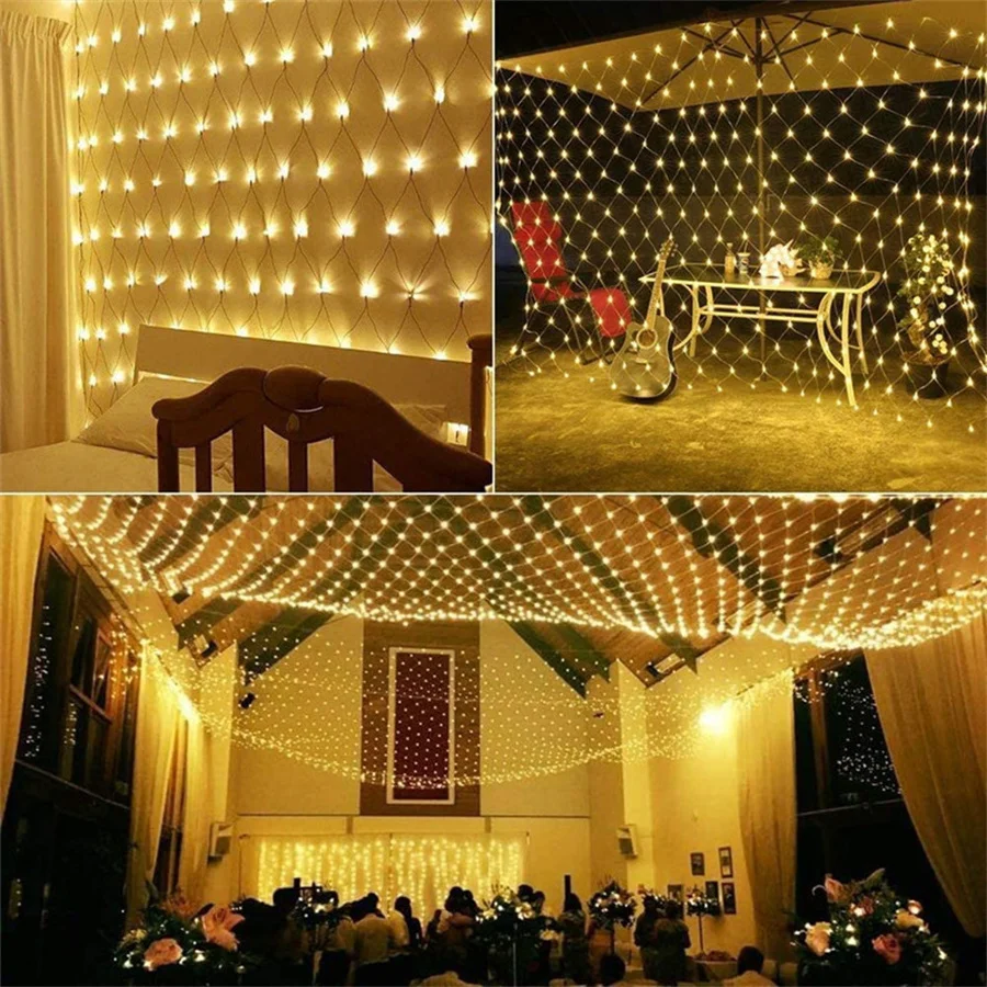 1.5X1.5/3X3/4X1.5M Led 크리스마스 문자열 빛 야외 그물 빛 8 모드 화환 조명 웨딩 가든 잔디 부시 장식