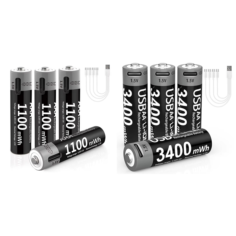 MATOV Li-ion AA and AAA Rechargeable Batteries USB Lithium-ion 3400mWh 1.5V AA Rechargeable Batteries+1100mWh 1.5V AAA Battery
