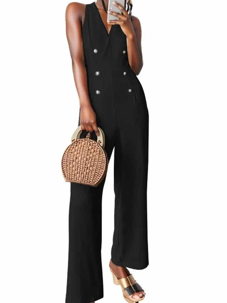 

ZANZEA Women Elegant Jumpsuits Solid Color Workwear Playsuits Casual Sleeveless V Neck Long Rompers Summer Office Lady Overalls