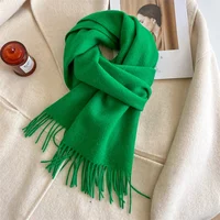 Thickened Woolen Scarf Pure Color Green Women's Winter Neck Warmer Stylish Versatile Korean Style Warmth And Style Combined