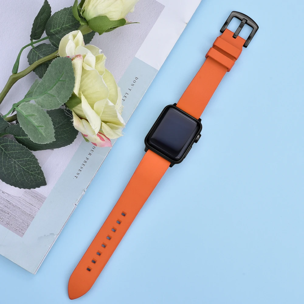 FKM 고무 시계 밴드 7 SE 6 5 4 38mm 42mm Correa 팔찌 시계 액세서리 iwatch 40mm 44mm 41mm 45mm