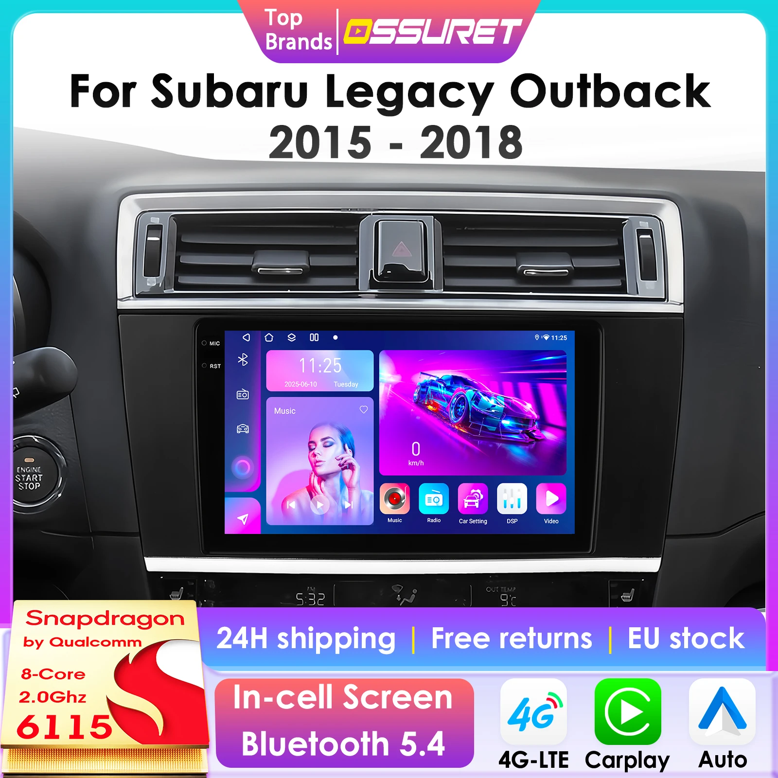 Mit Snapdragon 6115 Android 14 Auto-Multimedia-Radio für Subaru Legacy Outback 2015-2018 CarPlay Android Auto 4G GPS DSP 360-Grad-Kamera