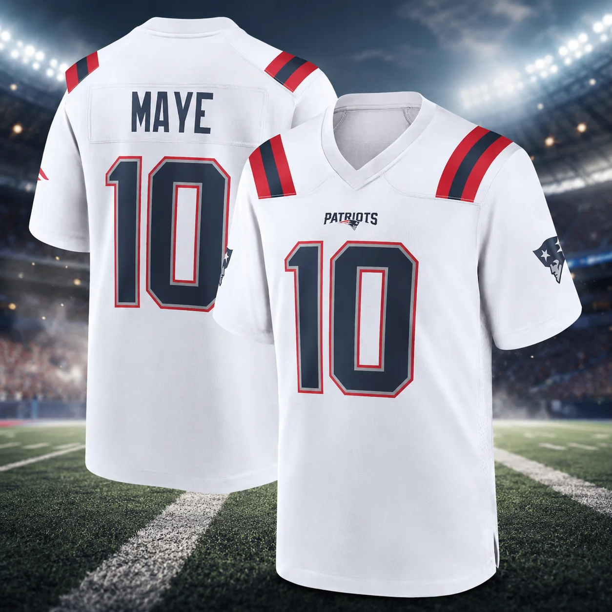 Patriots Maye Nr. 10 Doppelseitig Bedrucktes Fußballtrikot, Herren V-Ausschnitt Kurzarm Spieluniform, Atmungsaktives Bird-Eye-Mesh Fan-Support