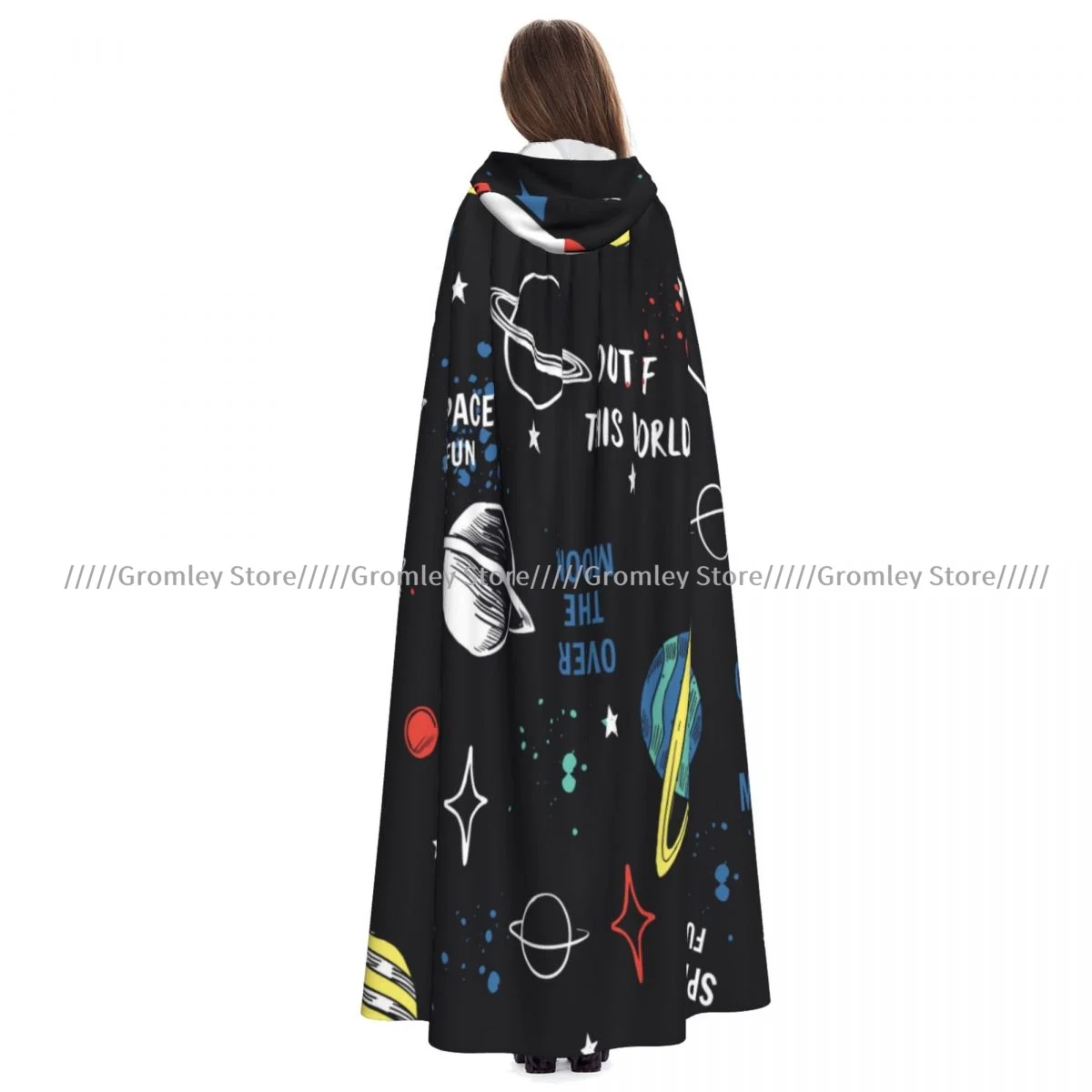 

Space Planets Rockets Witch Cloak Hooded Cosplay Costume Halloween Adult Long Party Cape