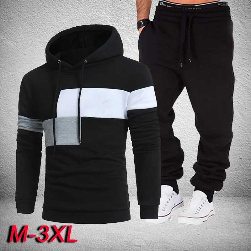 New Men's Clothing Men Tracksuits Hoodies Suit Autumn Winter Fashion Men Hooded Sweater and Sweatpants Two Piece Set Plus Size