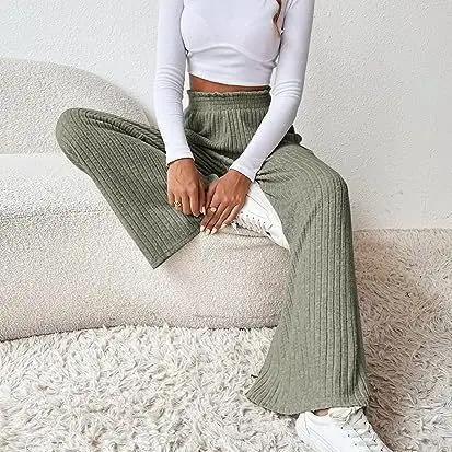 2024 Women's Casual Pants New Casual Loose Light Gray Knitted Pants Women Clothing Ropa Mujer Juvenil Korean Reviews Clothes