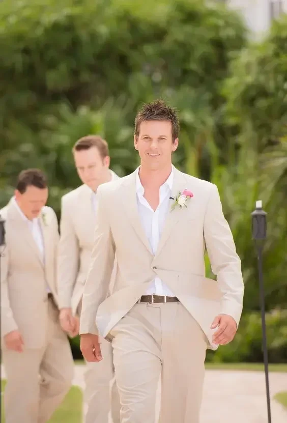 

Champagne Beige Beach Wedding Suits For Men Groom Prom Blazer Sets Slim Fit 2 Piece Custom Tuxedo Terno Masuclino Costume Homme