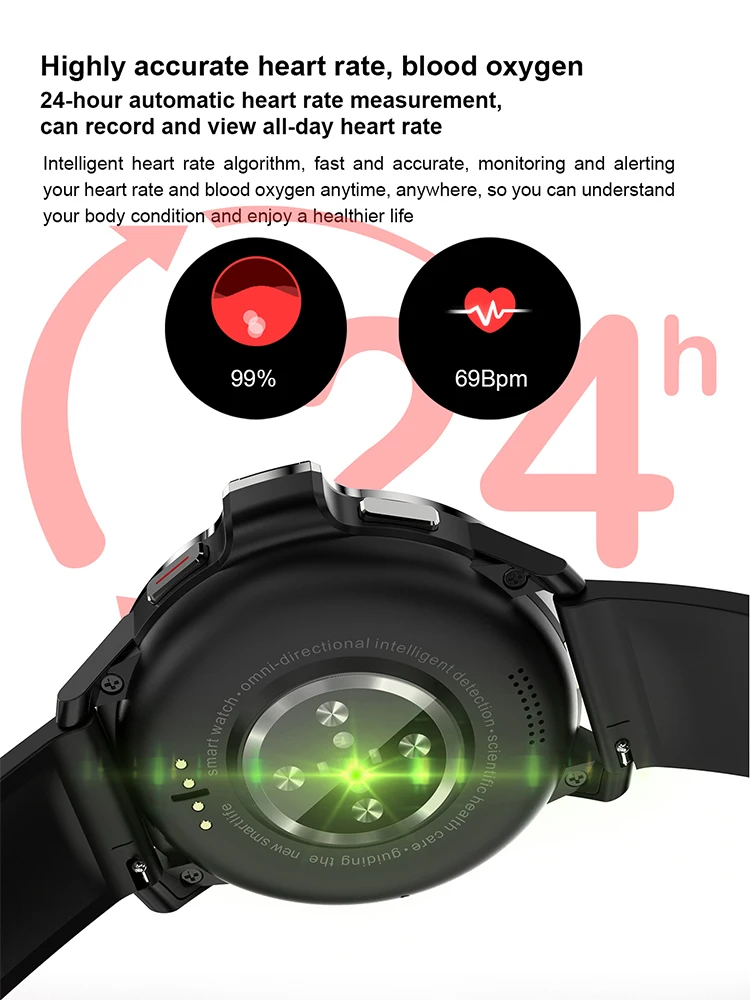Rainbuvvvy 듀얼 시스템 스마트 워치, DM30, 4G LTE, 4GB RAM, 64GB ROM, 1.6 인치 IPS 스크린, 5MP 카메라, GPS, 와이파이, 얼굴 인식, 남자 시계