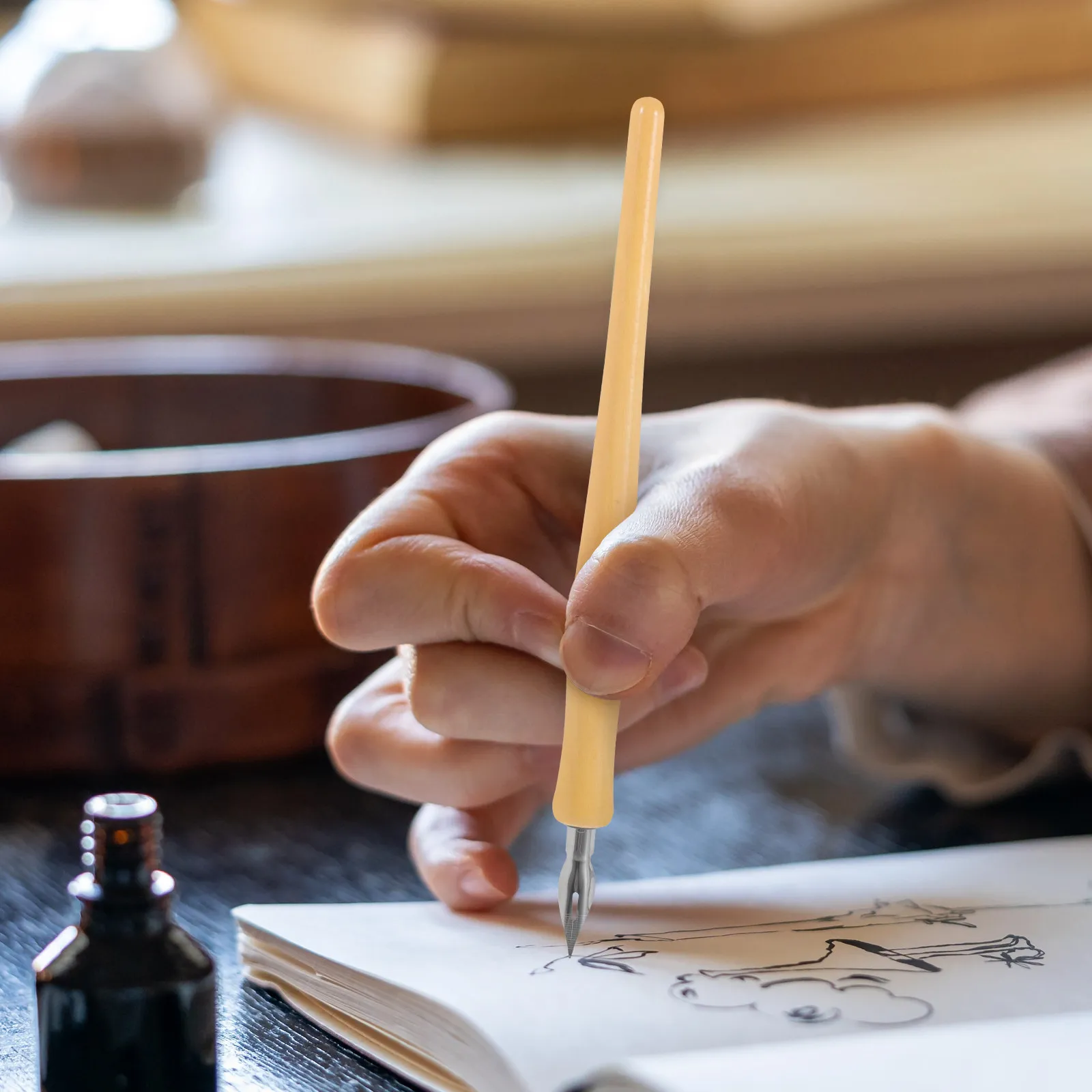 1세트 원목 딥펜 벤트팁 캘리그래피 연습 세트 빈티지 잉크 드로잉 시그니처 닙 휴대용 딥펜 닙