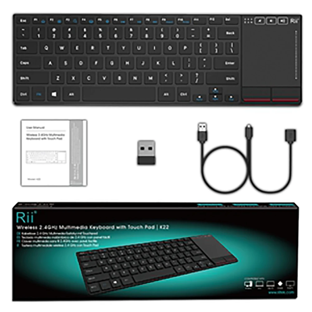 Mini Teclado sem Fio com Touchpad Multi-touch Rii K22 Compatível com pc Mac Laptop Windows Tablet - Imagem 6