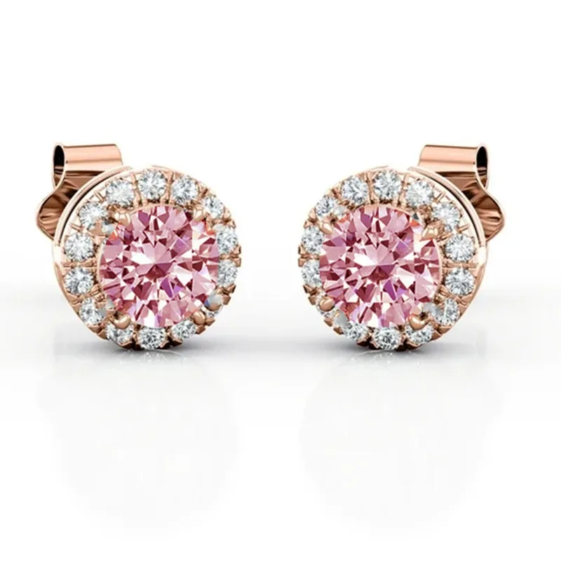 100% moissanite halo stud earrings on model