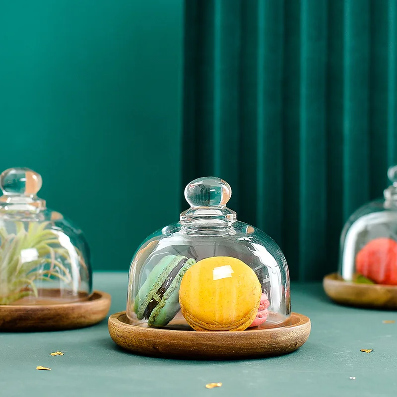 Mini Glass Dessert Dome with Base Small Decorative Cake Tray with Glass Dome Cover Cake Fruit Display Server Tray for Kitchen