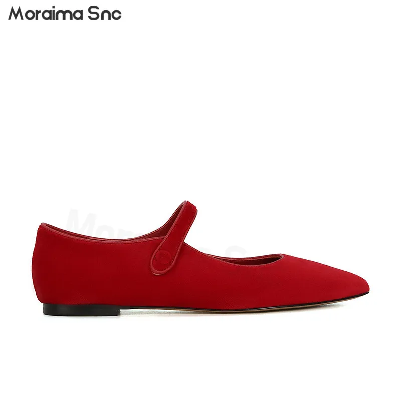 

Red Velvet Mary Jane Flats Pointed Toe Buckle Black Hollow Mixed Race Fashion Casual Retro Comfortable Daily Women's Shoes