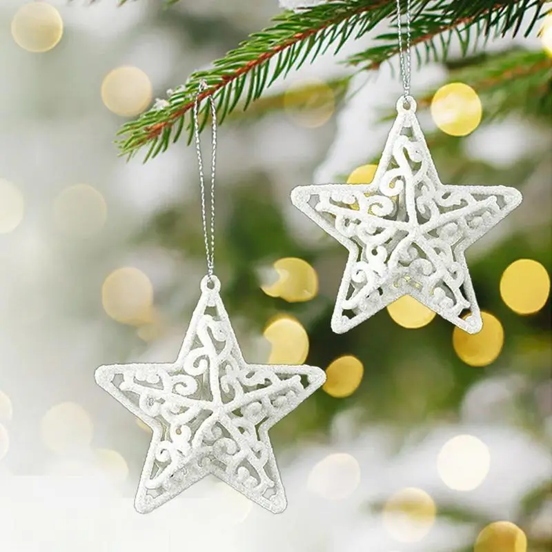 White Christmas Tree Hanging Ornaments Heart Star Bell Shapes Party Decorations Ornament for Christmas Winter Holiday New Year