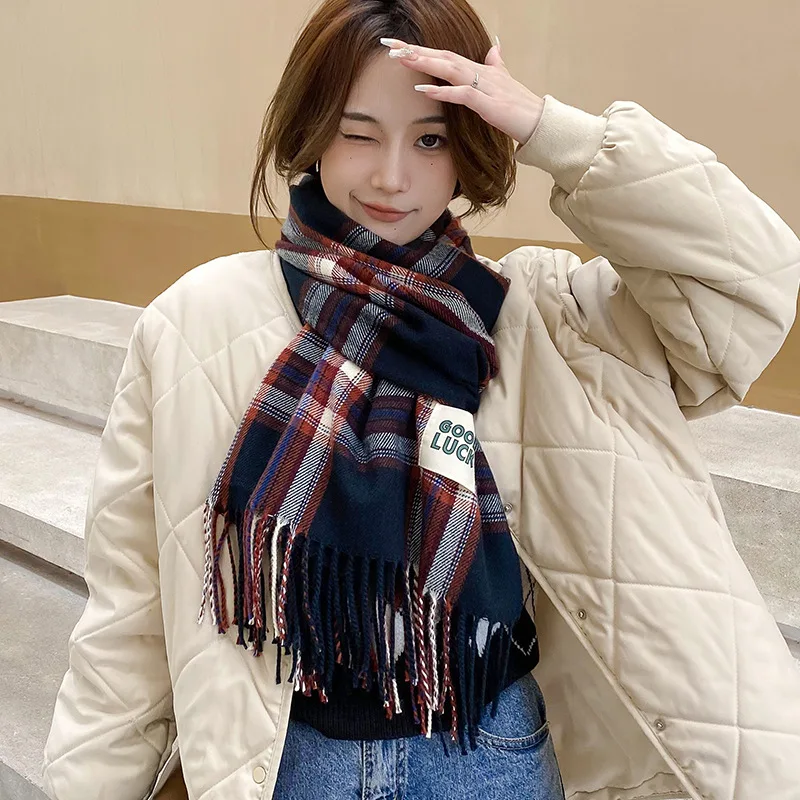 New Plaid Cashmere Scarf for Men and Women Autumn and Winter Korean Version Wind Warm Air Conditioning Tassel Luxury Shawl Scarf
