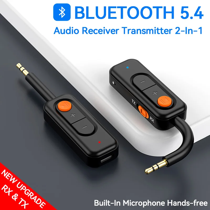 Bluetooth Audio Receiver Bluetooth 5.4 Audio Receiver Transmitter 3.5MM AUX HIFI Stereo Music Wireless Adapter with Mic for Car speaker TV PC Headphones