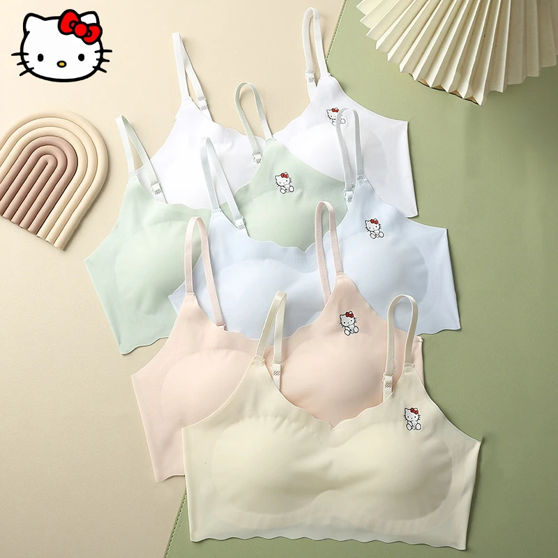 

Kawaii Sanrio HelloKitty Bra Cute Cartoon Fun Student Children Seamless Ice Silk Underwear Summer Y2K Hot Girl Bra Pajamas Gift
