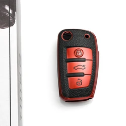 Premium TPU Leather Keyless Car Key Cover Case (Red cover)