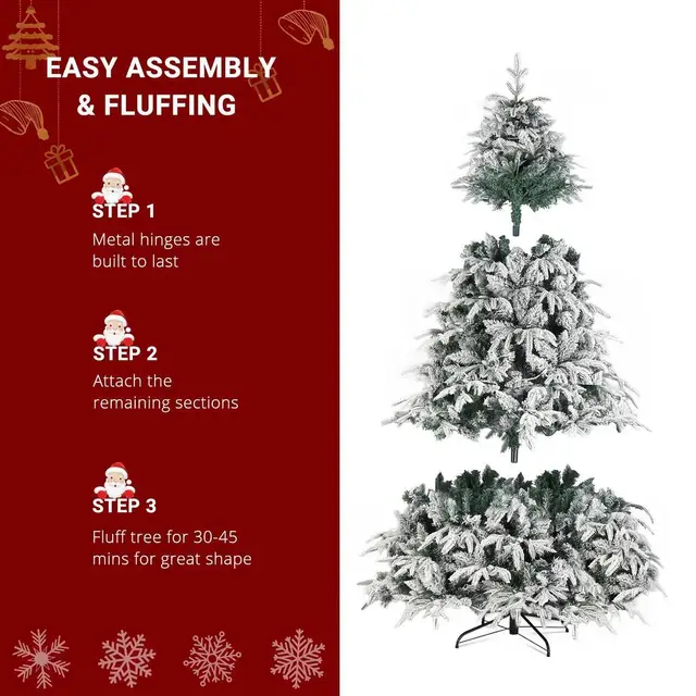 7ft Pre-lit Artificial Christmas Tree Snow Flocked Full Prelighted Xmas Tree with 1687 Branch Tips,450 LED Light 8 Modes 6